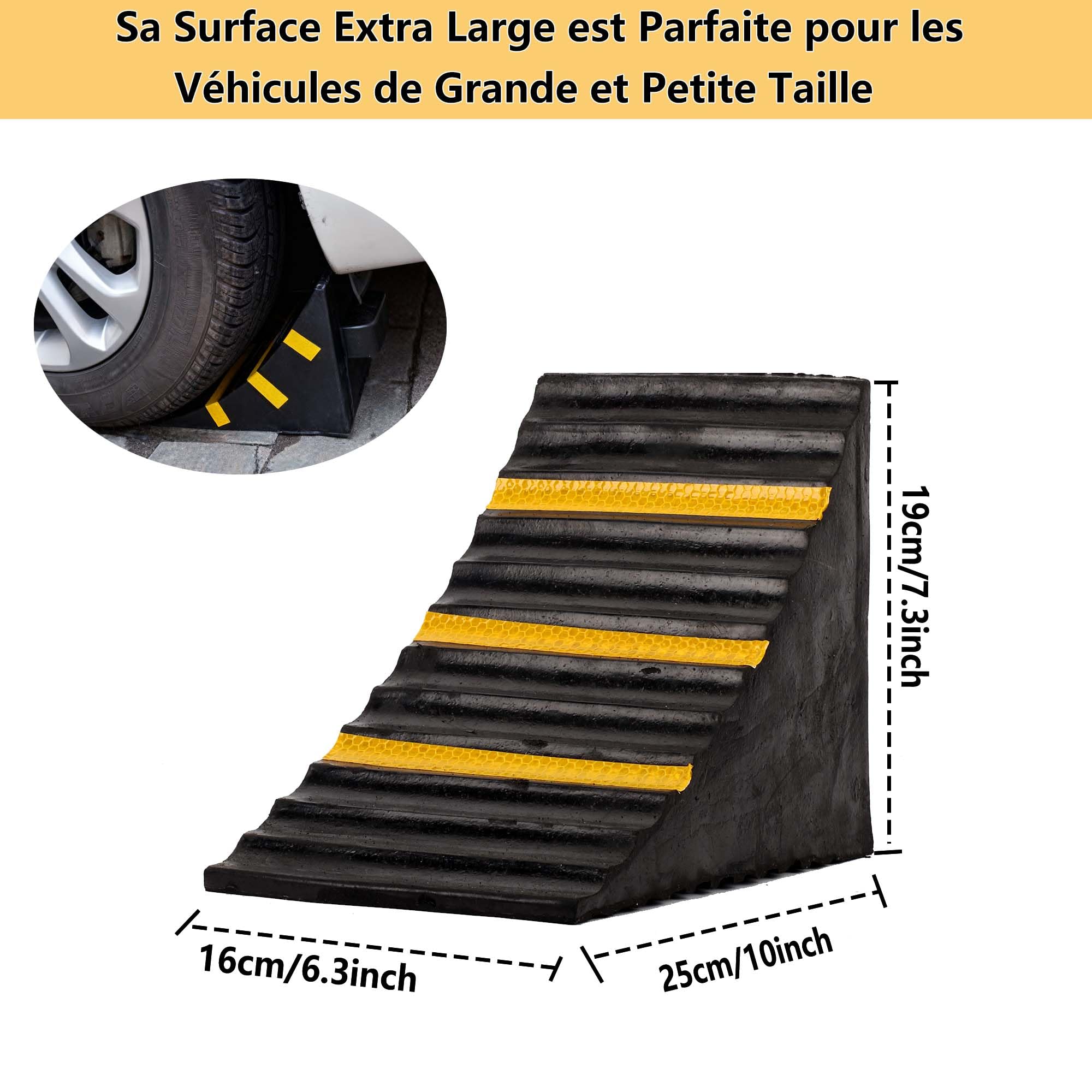 uyoyous Set di 2 cunei per ruota in gomma per auto resistente, bloccanti ruota con strisce riflettenti e maniglia per il trasporto, 25 x 16 x 19 cm, per campeggio auto, rimorchio, auto