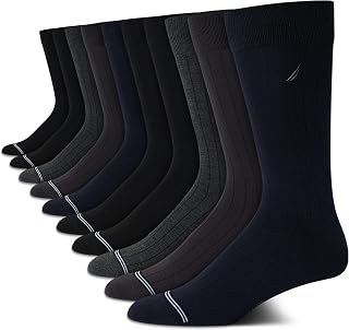 Nautica Men's 10 Pack Breathable Crew Dress Socks - Stretch Comfort for Work, Business & Formal Wear, Sizes 6-12.5