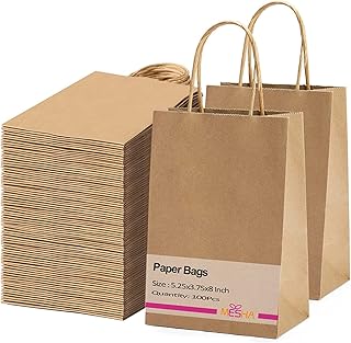 Kraft Paper Bags 5.25x3.75x8 Brown Small Gift Bags with Handles Bulk,100 Pcs Kraft Paper Bags for Small Business,Birthday Wedding Party Favor Bags,Paper Shopping Bags