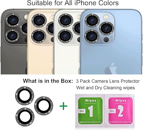 Miniatura 2 de Protector de lente de cámara compatible con iPhone 13 Pro Max Bling, cubierta de cámara 13 Pro  13 Pro Max con purpurina brillante (6.1 y 6.7
