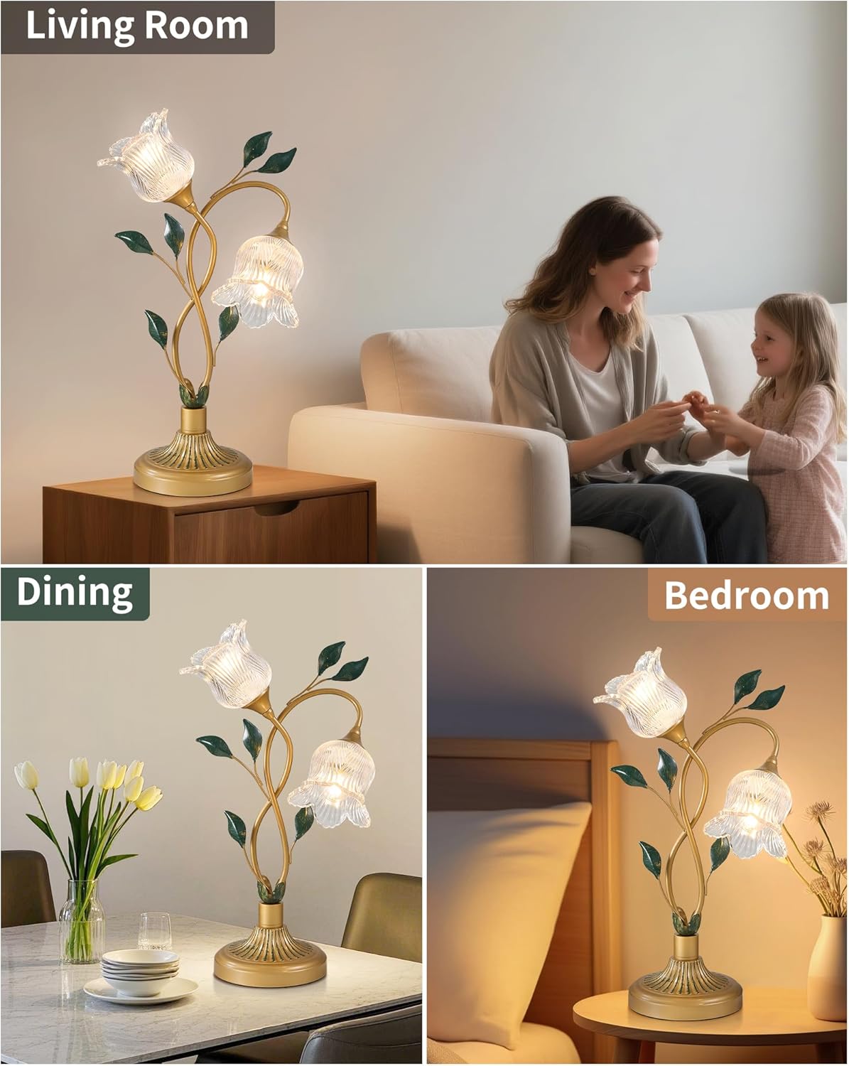 Pretty Lily Desk Lamp, Cute Vintage Retro Small Table Light with Flower & Leaf Design, Unique Decorative Brass Bedside Light for Desktop, Nightstand - Perfect Aesthetic Gift for Women, Girls
