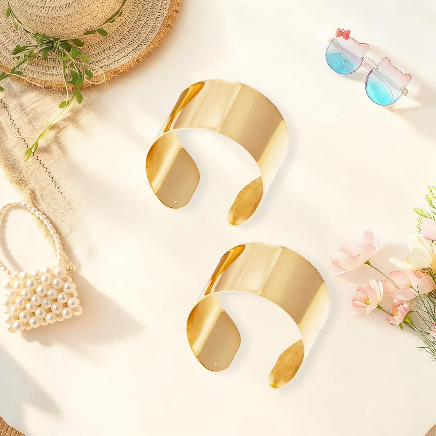 4 Pcs DIY Corsage Wrist Bracelet Bands Gold Bride Cuff Bracelets for Women Adjustable Chunky Gold Bangles Trendy Gold Jewelry for Bridal Party Prom, Party Accessories