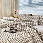 NSNLGSGC Queen Comforter Set, Tan Gingham Bedding Comforter Sets, Brown Grid Bed Comforter 3 Pieces (1 Comforter, 2 Pillowcases)