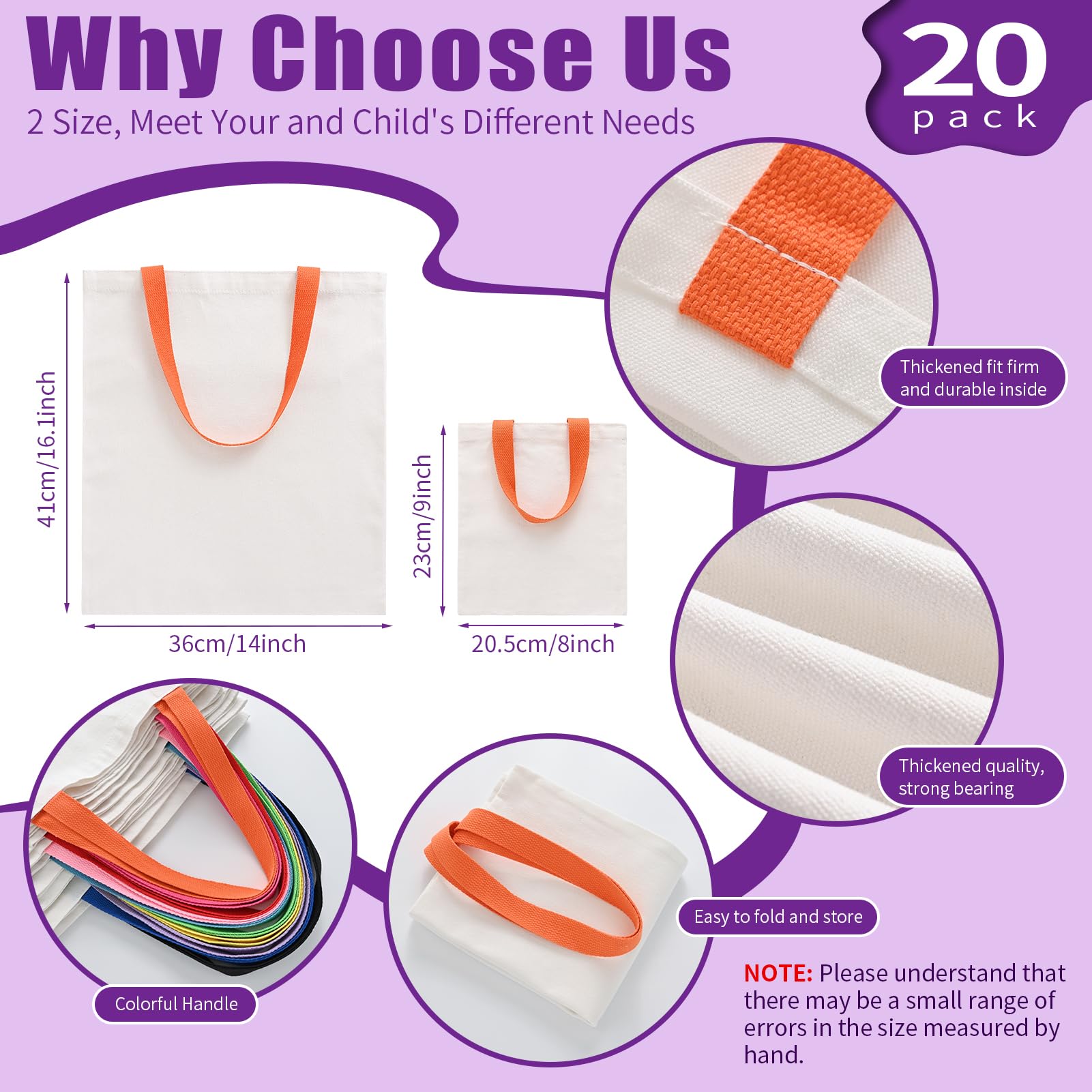 Bolsas de tela de sublimación en blanco, paquete de 20 bolsas de lona reutilizables, bolsas de tela de compras con dos tamaños de bolsas de regalo personalizadas para mujeres, transferencia de calor,