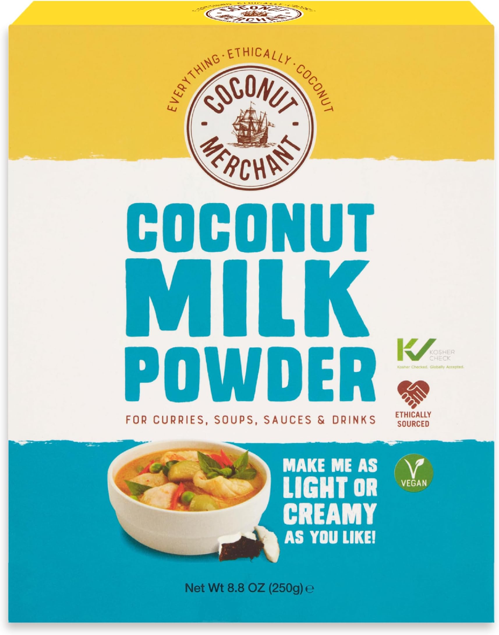 Coconut Milk Powder 250g Vegan Milk Powder Alternative for Curries, Soups, Sauces, Smoothies and Drinks | Vegan| Ethically Sourced| Versatile, Drink It, Add it, Stir it|