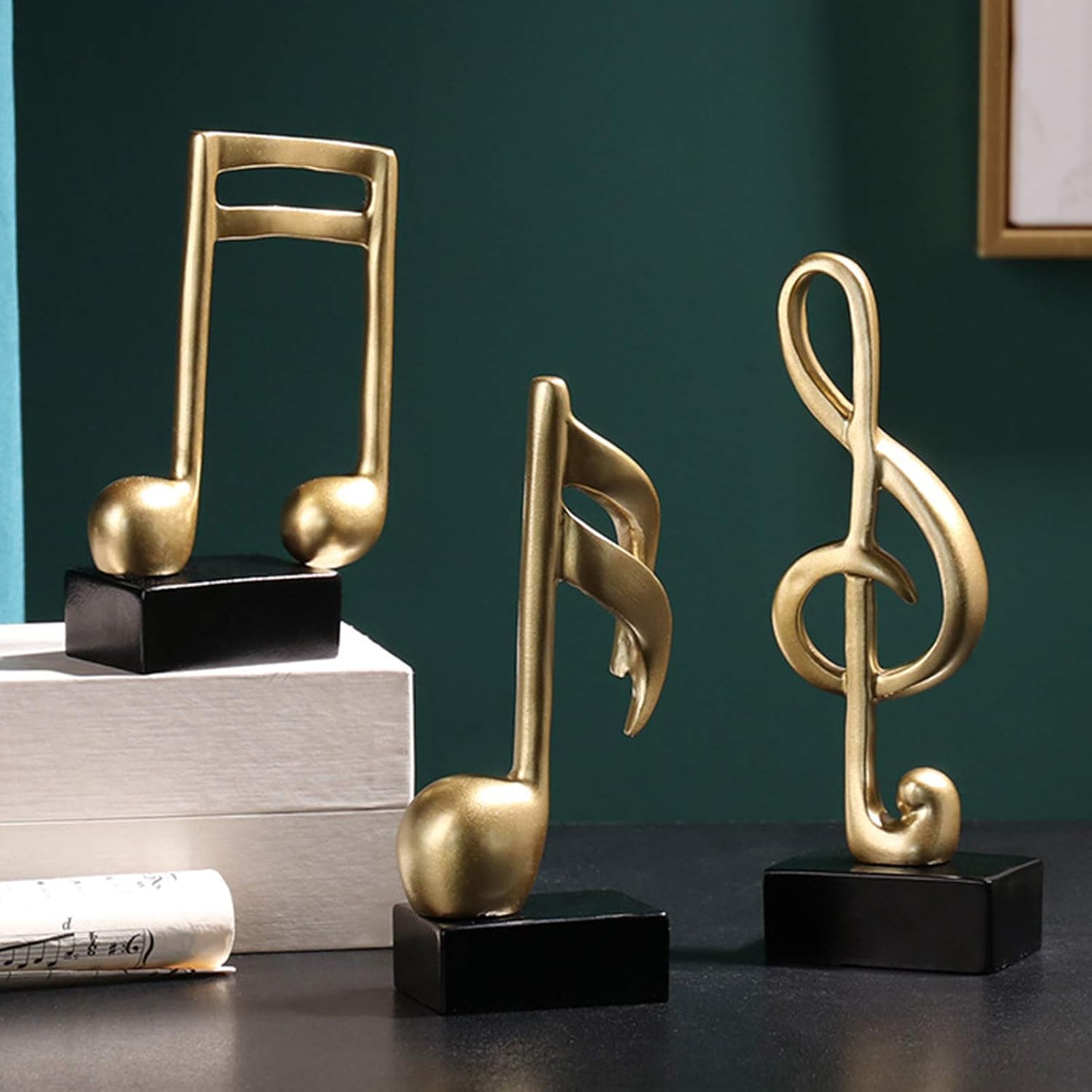 BONYOUN 3Pcs Musical Note Figurine, Small Golden Music