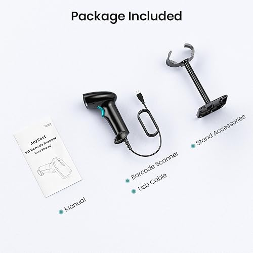 Miniatura 9 de Escáner de código de barras con soporte, escáner de código QR 2D 1D de inventario con cable USB, compatible con computadora POS MAC con escaneo