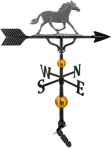 Miniatura 12 de Montague Metal Products Veleta de 32 pulgadas con adorno de caballo negro satinado Natural,Hammered