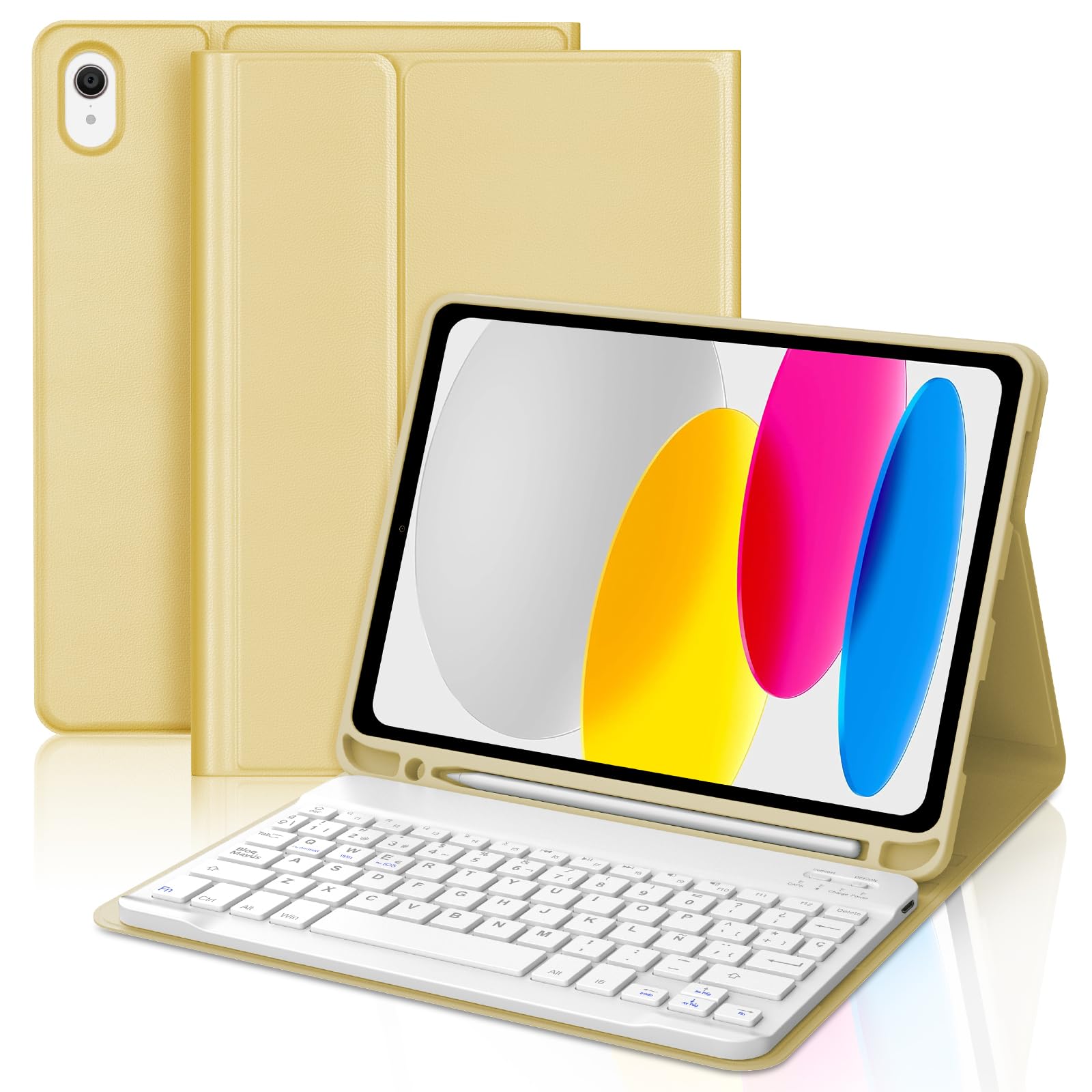 FOGARI Teclado para iPad A16 11 Generacion 11" 2025/10 Generacion 10.9" 2022, Funda con Español Ñ Teclado Bluetooth Magnético Desmontable para iPad A16 11ª/10ª Generación, Amarillo
