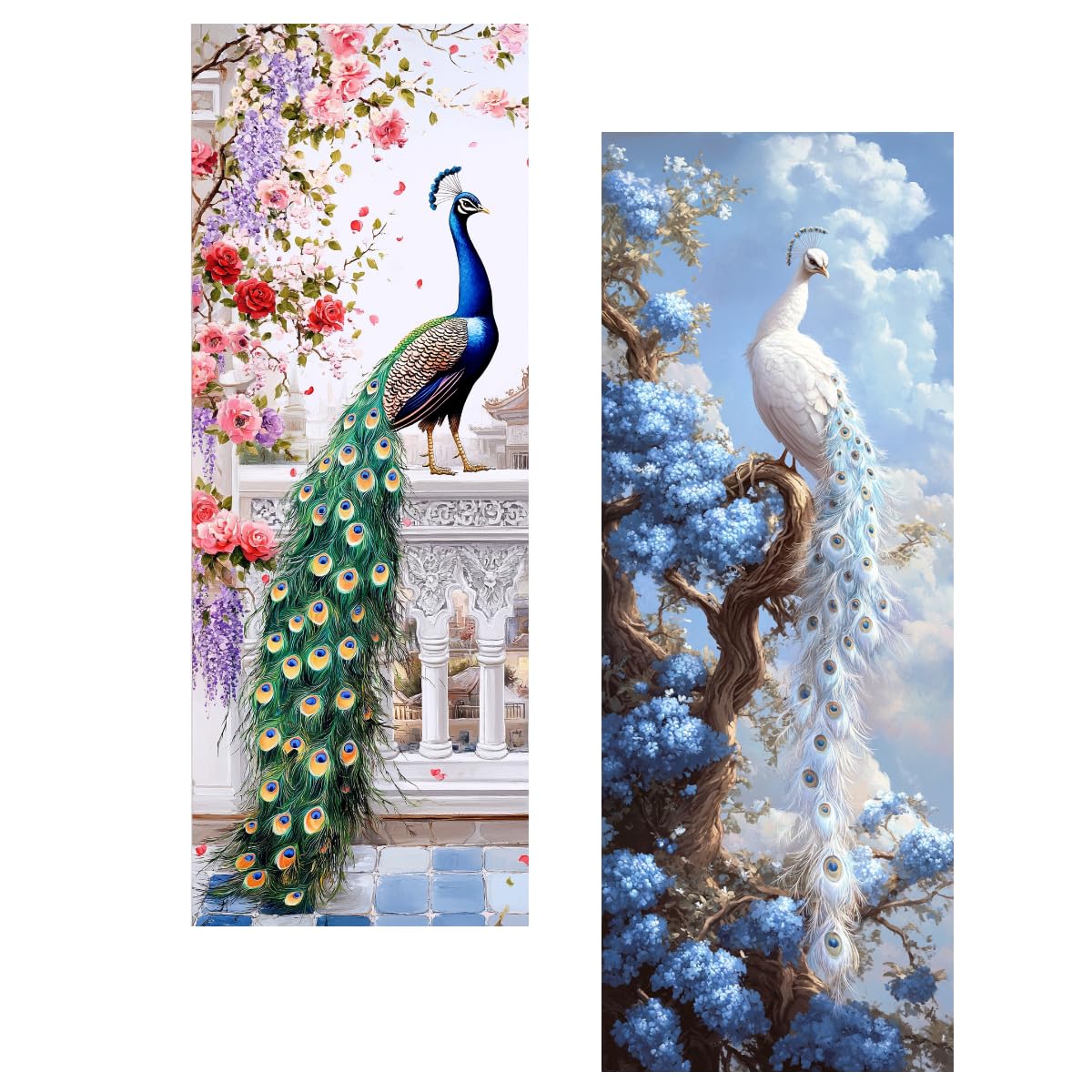 Ginfonr 2PCS Large Diamond Art Kits for Adults, Peacocks Diamond Painting for Adults, Diamond Decor Animals Full Drill, Diamonds Craft Embroidery Rhinestone for Home Wall Decor 31.5 x 11.81 inch