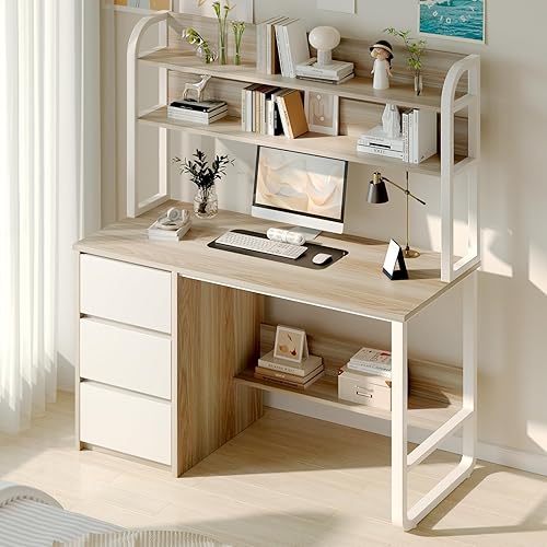 Miniatura 9 de Escritorio de 60 pulgadas con cajones, escritorio de computadora con gabinete para dormitorio, escritorio de estudio para espacios pequeños,