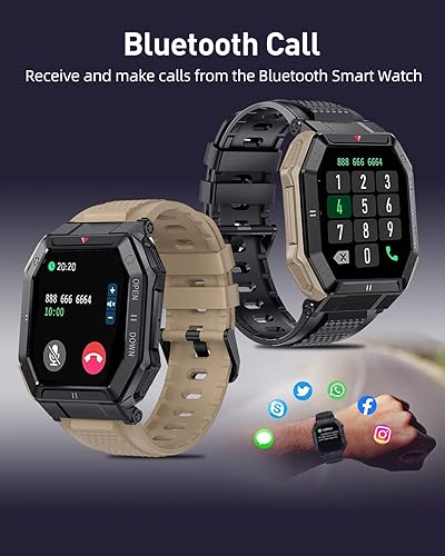 Miniatura 7 de PODOEIL Reloj inteligente militar para hombres con llamada respuestaimagen resistente monitor de fitness de pantalla grande HD de 185 pulgadas reloj