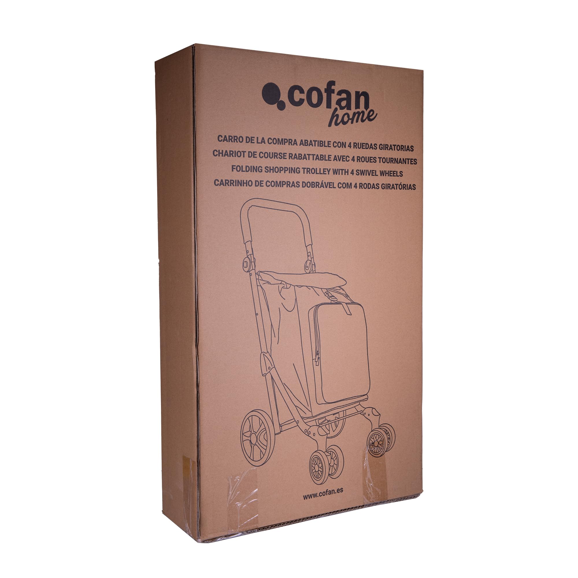 Cofan Carro de compra plegable con 6 ruedas | Material: aluminio | Bolsa de 53 litros | Bolsillo para congelados | Naranja y negro/Gris (Gris, 53 Litros)