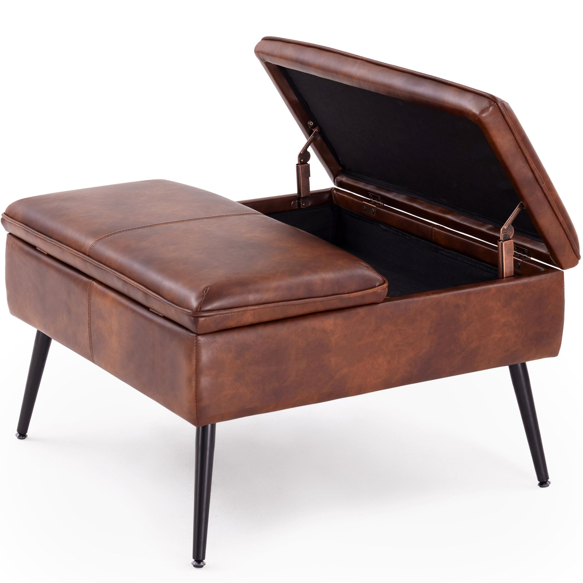 MILCIL Square Ottoman with Storage, Large Oversized Ottoman Coffee Table, Double Flipping Lid & Mid-Century Modern & Faux Leather Style, Loads 660 lb,