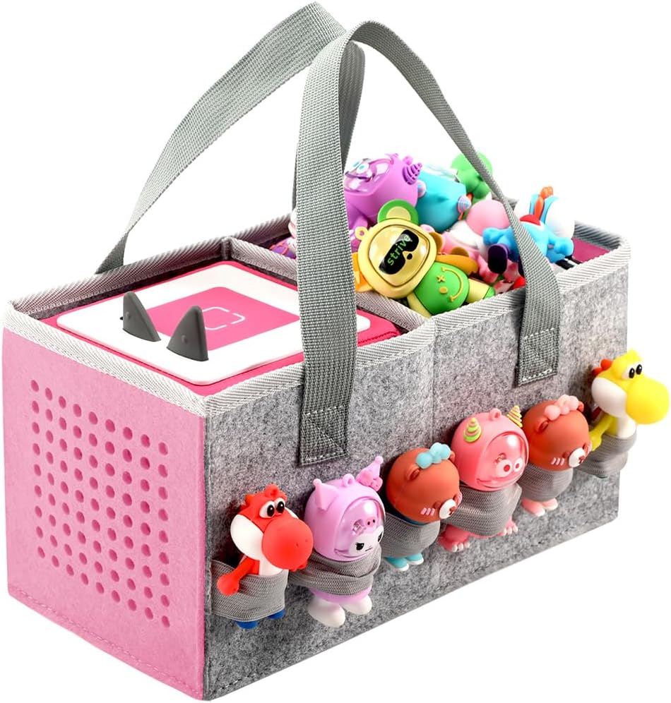 Carrying Case for Toniebox Starter Set and Tonies Figurines, Travel Felt Cloth Musical Toy Folding Bag for Toniebox 2 & Accessories (Pink)