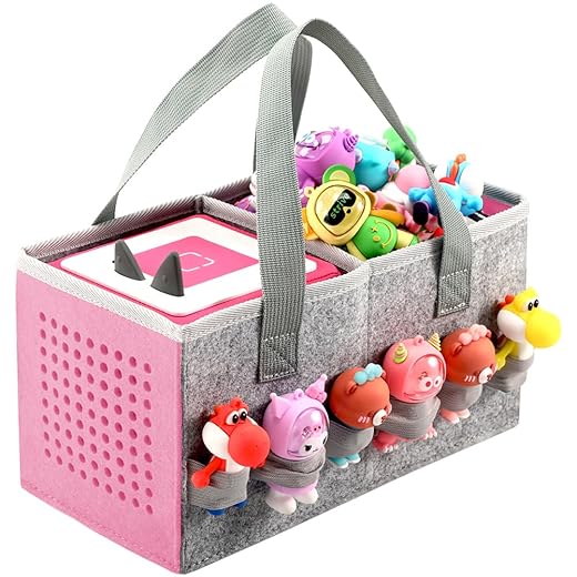 Carrying Case for Toniebox Starter Set and Tonies Figurines, Travel Felt Cloth Musical Toy Folding Bag for Toniebox 2 & Accessories (Pink)