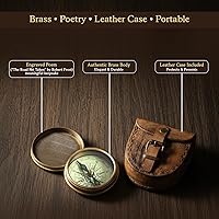 Vista 3 de Wind & Weather Antiqued Brass Poem Compass with Leather Case