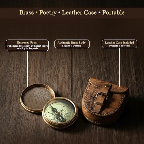 Miniatura 3 de Wind & Weather Antiqued Brass Poem Compass with Leather Case