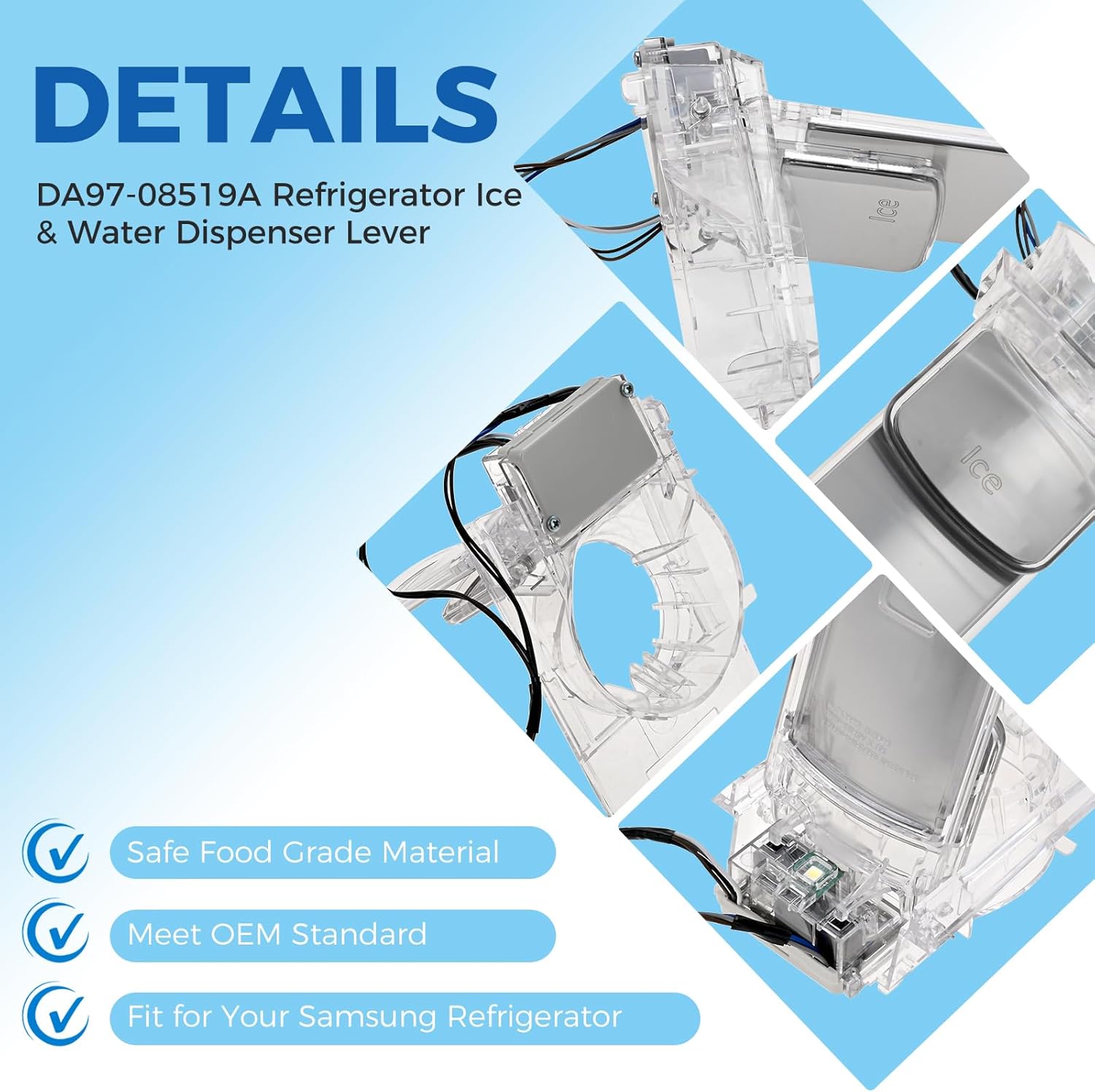 DA97-08519A Refrigerator Ice & Water Dispenser Lever Replacement for Samsung Refrigerators RF4287HABP, RF4287HARS, RF4289HARS, Replace AP4578518, PS4175907, EAP4175907, 2051414