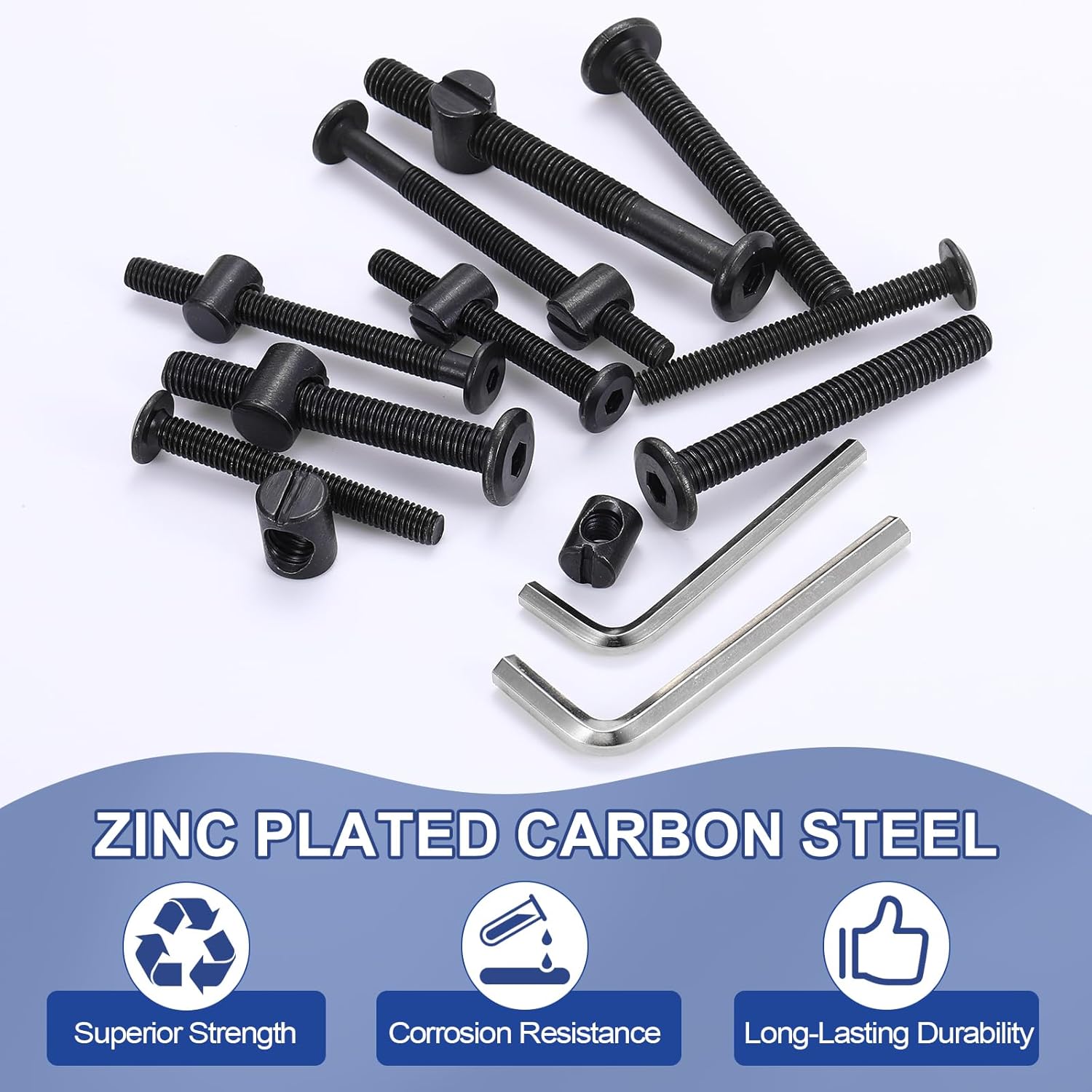 PATIKIL Furniture Bolt Nut Set, 6 Pcs M6 x 60 mm Metric Carbon Steel Flat Head Hex Socket Cap Screws Bolts with Barrel Nuts Hex Key Wrench for Beds Headboards Chairs, Black