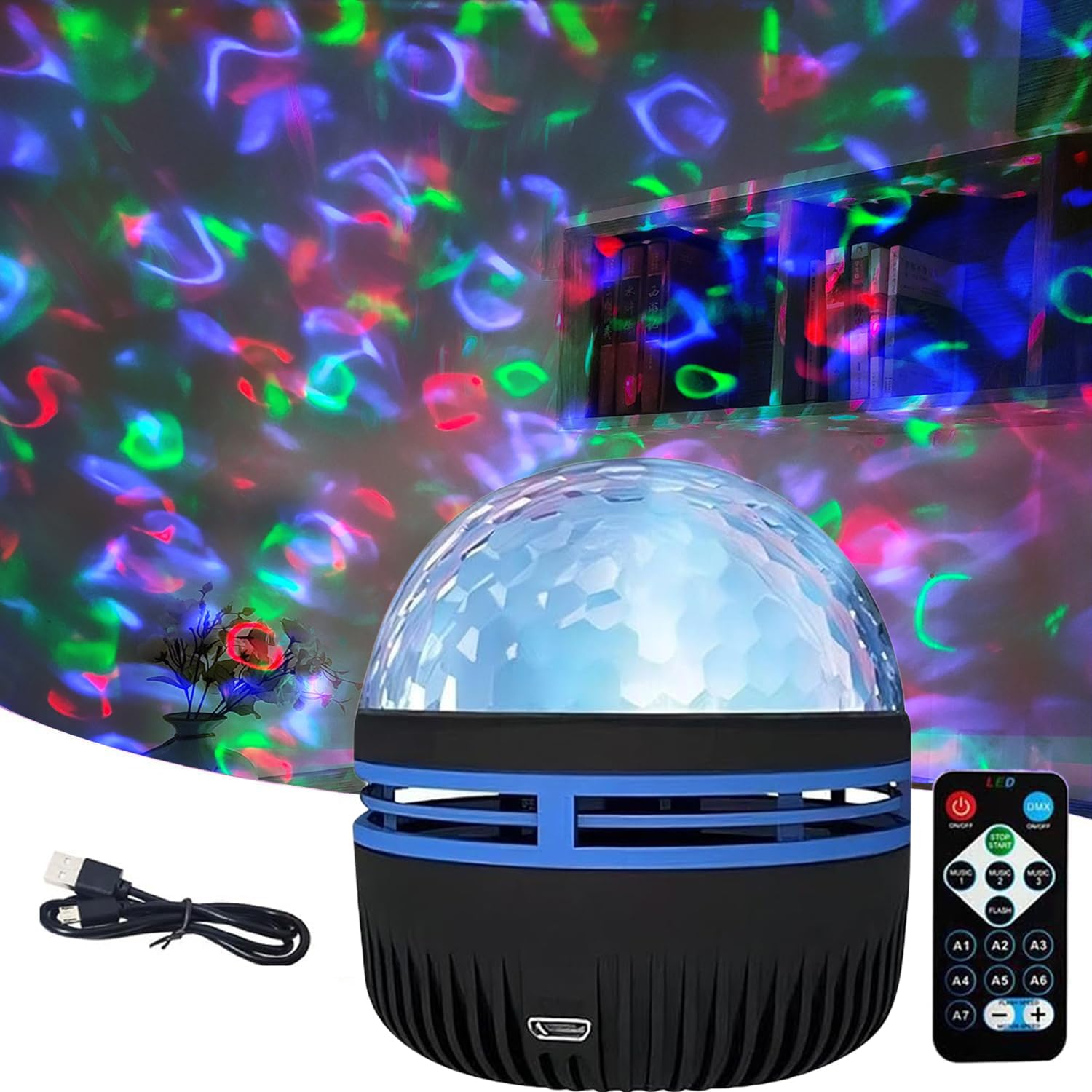 IVEOPPESea Wave Projector Lamp Night Light - LED Starry Sky Projector with Remote Control, USB Rechargeable, for Bedroom Party Decoration (Sea Waves)