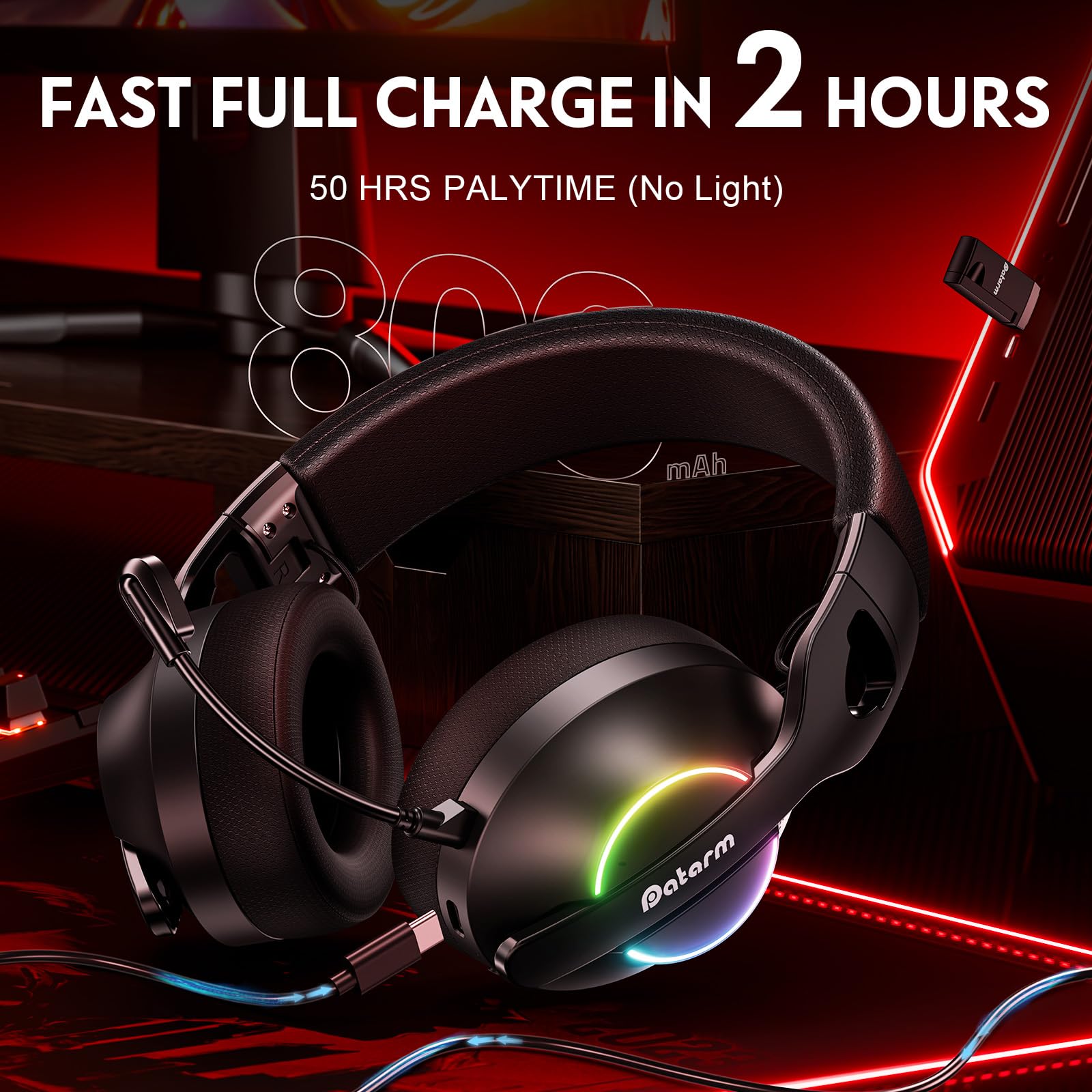 DH30 Cascos Gaming Inalambricos para para Ps4, Ps5, PC, Mac, Switch, Auriculares Bluetooth con Micrófono con cancelación de Ruido, Cascos de Juego Plegables con RGB, 210g - Negro