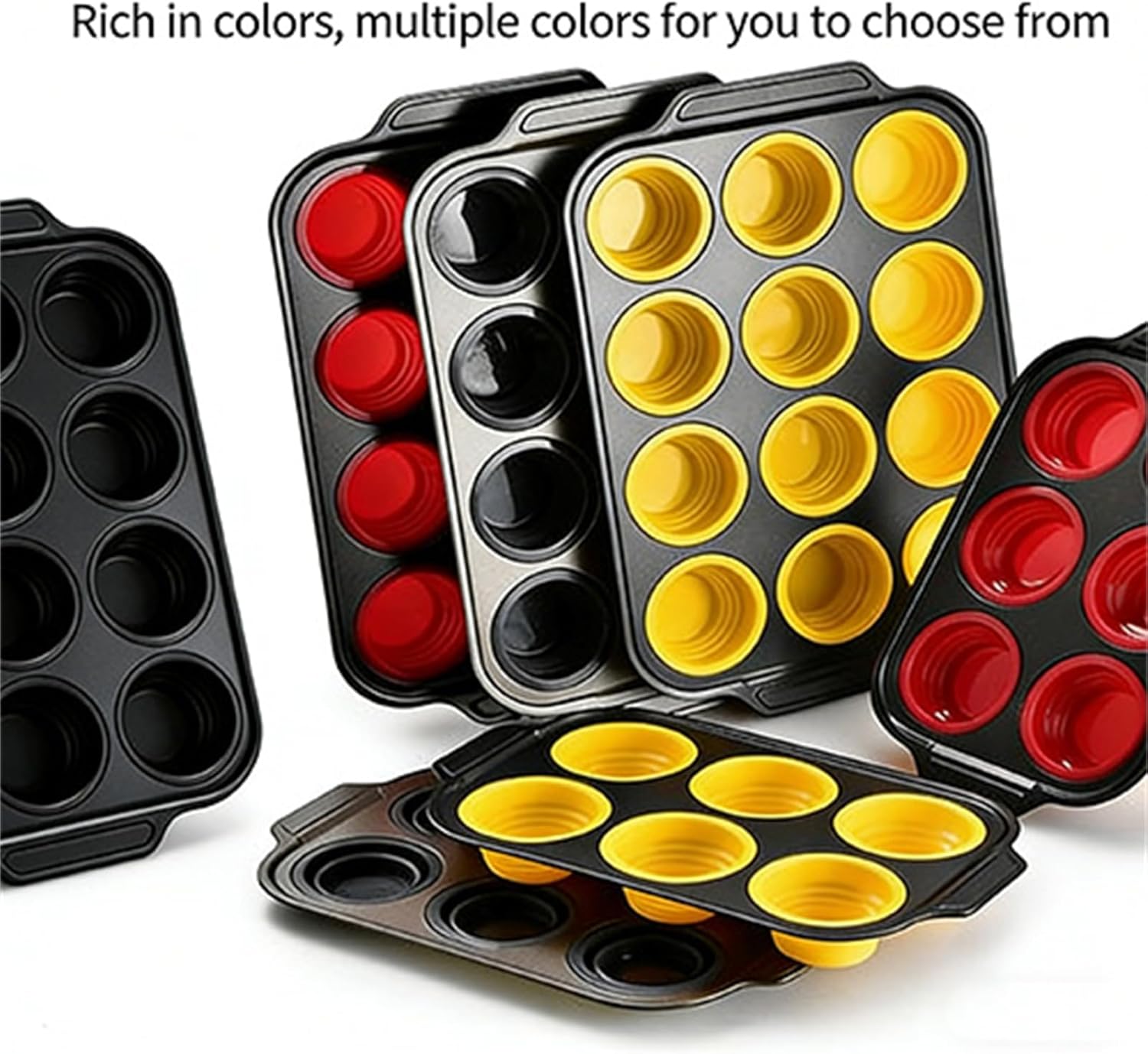 Squeeze Silicone Muffin Molds, Silicone Muffin Pan with a Push-to-Release Mechanism, 12 Cups Reusable Non Stick Squeeze Molds, For Home Kitchen and Parties (Gray+Red)