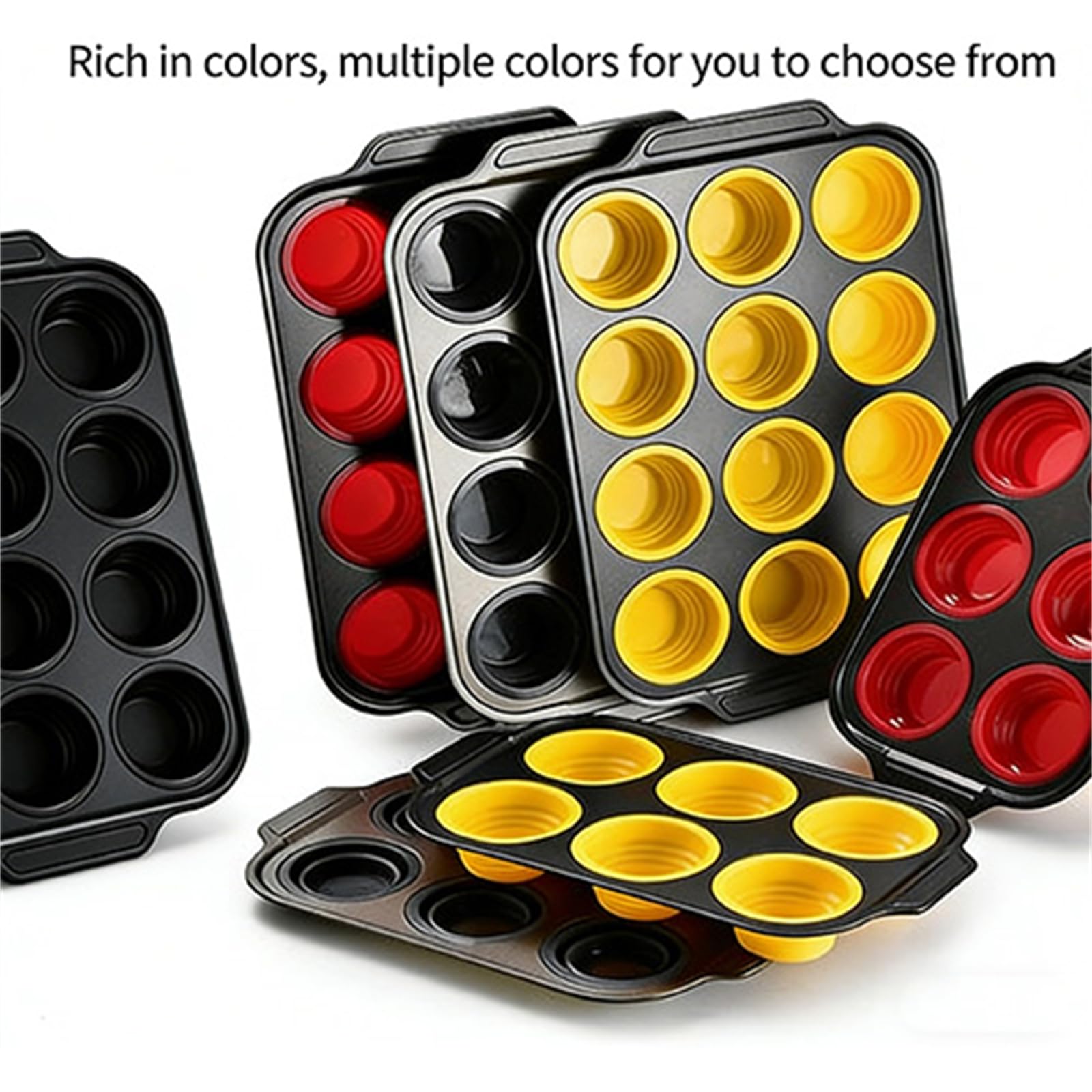 Stampo in silicone per muffin, con meccanismo a pressione e rilascio, riutilizzabile, antiaderente, per casa, cucina e feste (giallo + rosso)