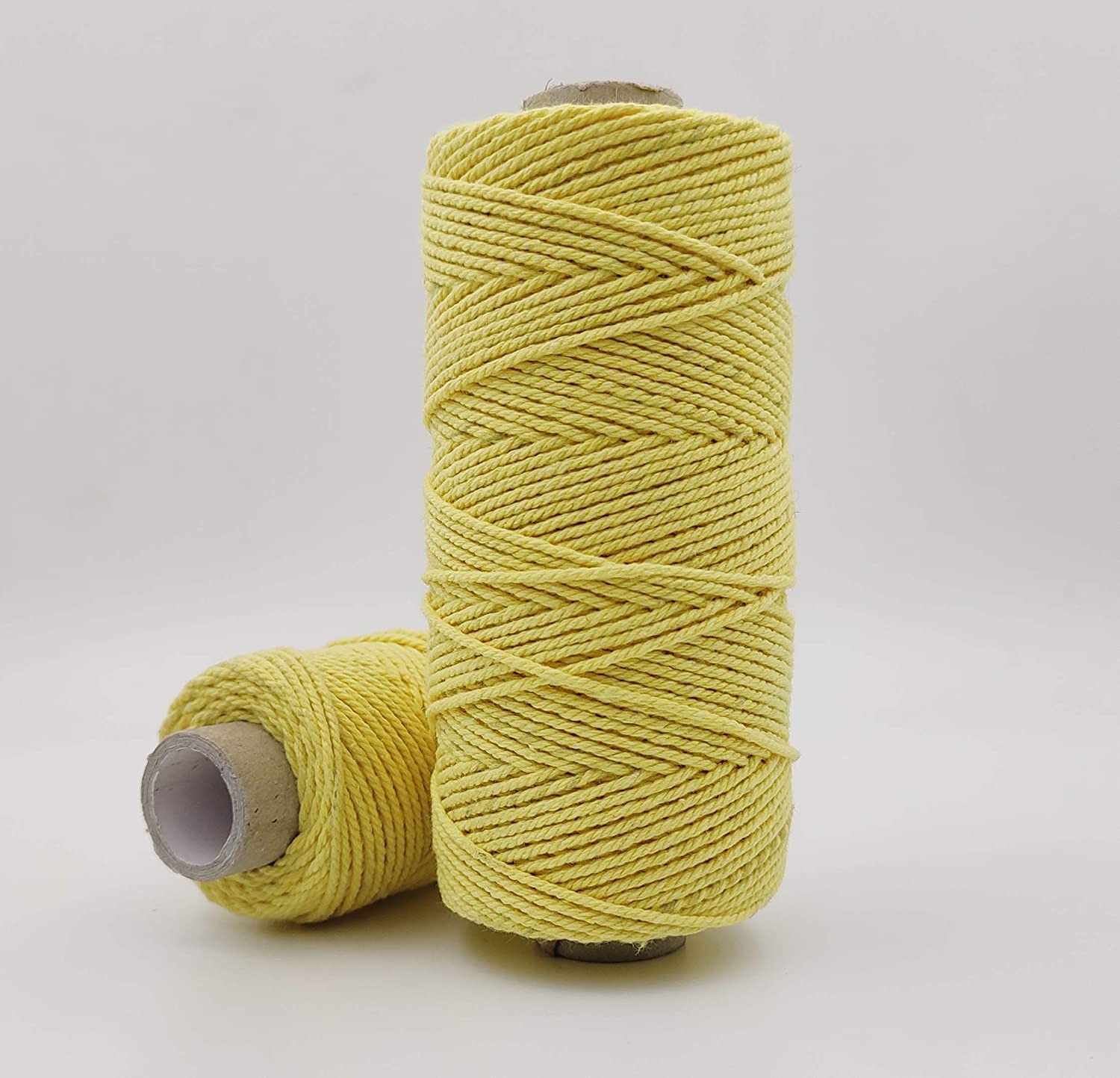 BOBBINY 3 Ply Twisted Macrame Cotton Cord Dori (Roll Packaging) Thread For Macrame DIY And Other Projects | Light Yellow | 2Mm, 50 Meter, 1 Count