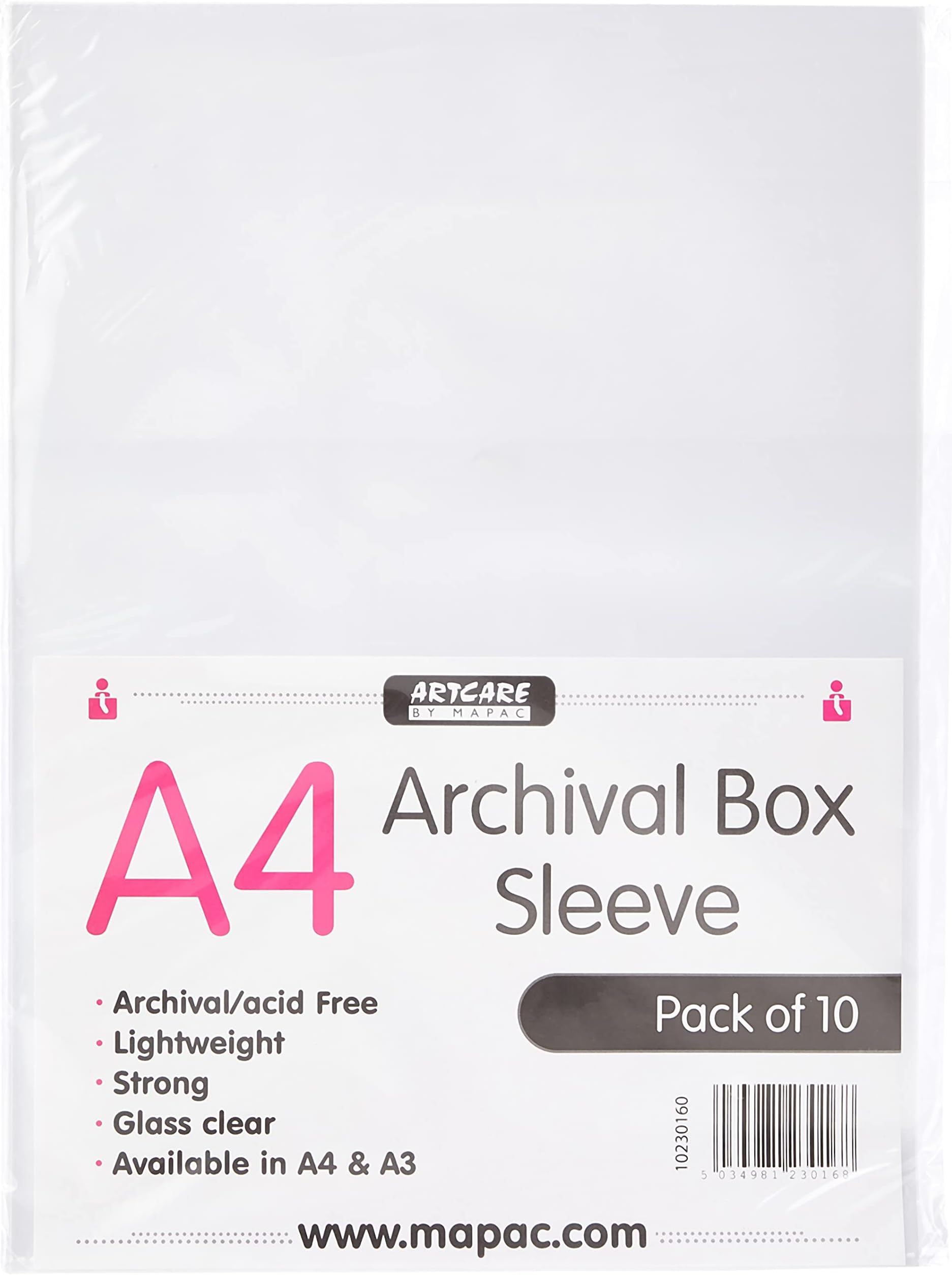 Mapac : Archival Box Sleeve : A4 : Pack of 10 : Clear : No Ring Binder Holes