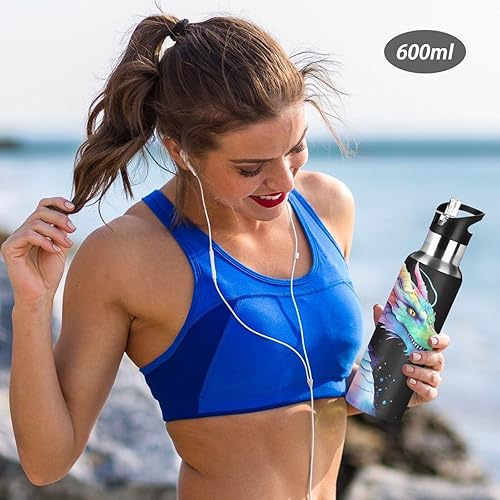 Vista 41 de Botella de agua amarilla para niños y niños, con aislamiento de acero inoxidable, para agua fría y caliente, con tapa con pajilla, para deportes