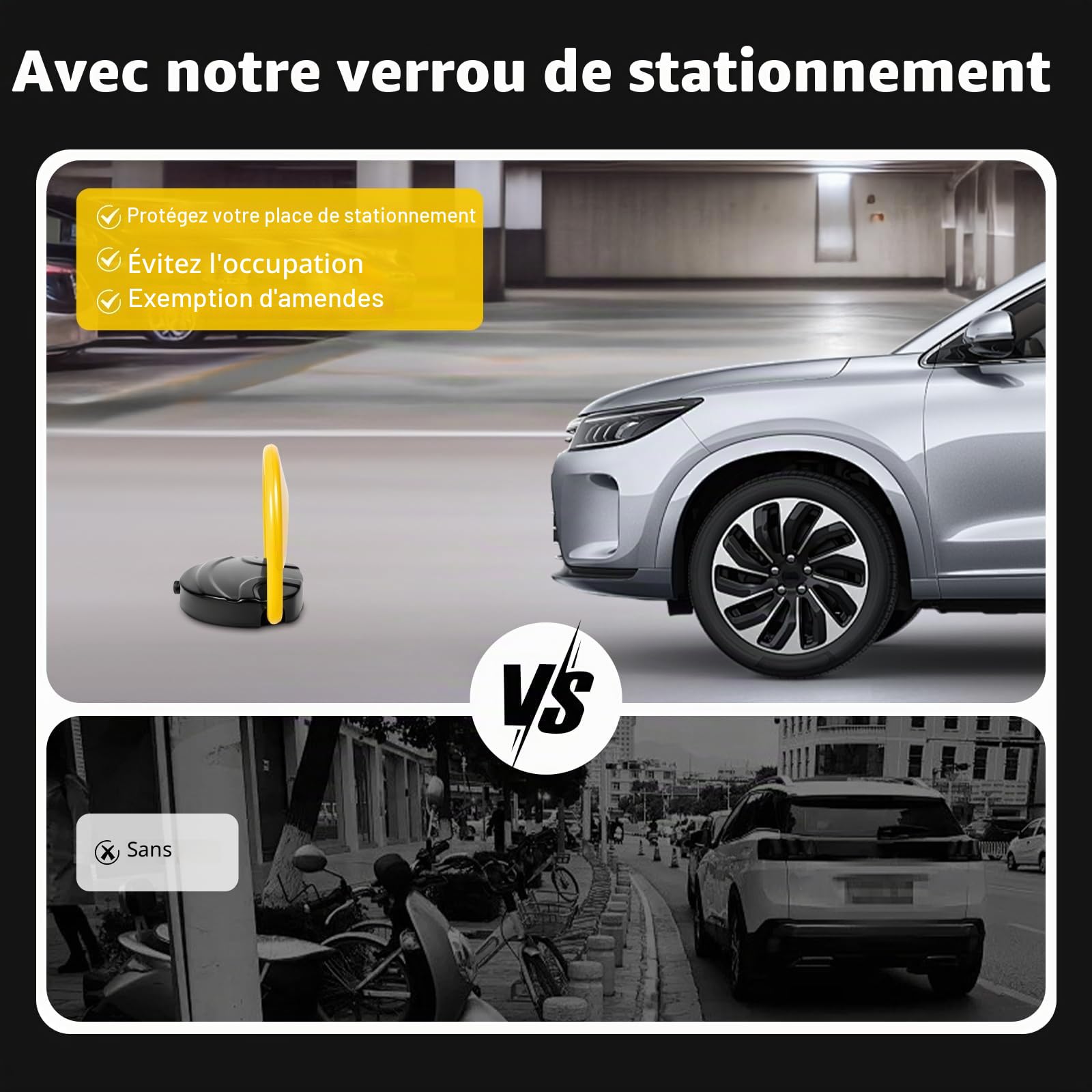 MINRS Barrière de parking pliable avec télécommande, verrouillage électronique privé avec fonction d'alarme, borne de parking électrique, indice de protection IP67, anti-collision, bras pivotant à 180