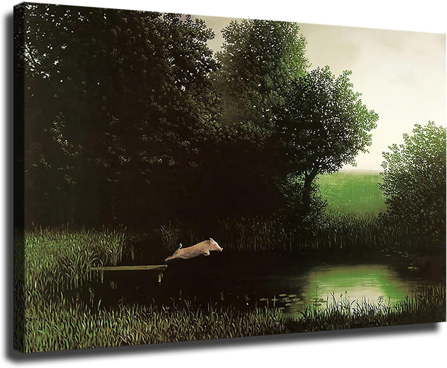Diving Pig Michael Sowa Dock Flying Pig Animals Poster Canvas Poster Wall Art Prints Painting for Living Room Bedroom Room Aesthetics Decoration Gift (20x30inch-Framed)