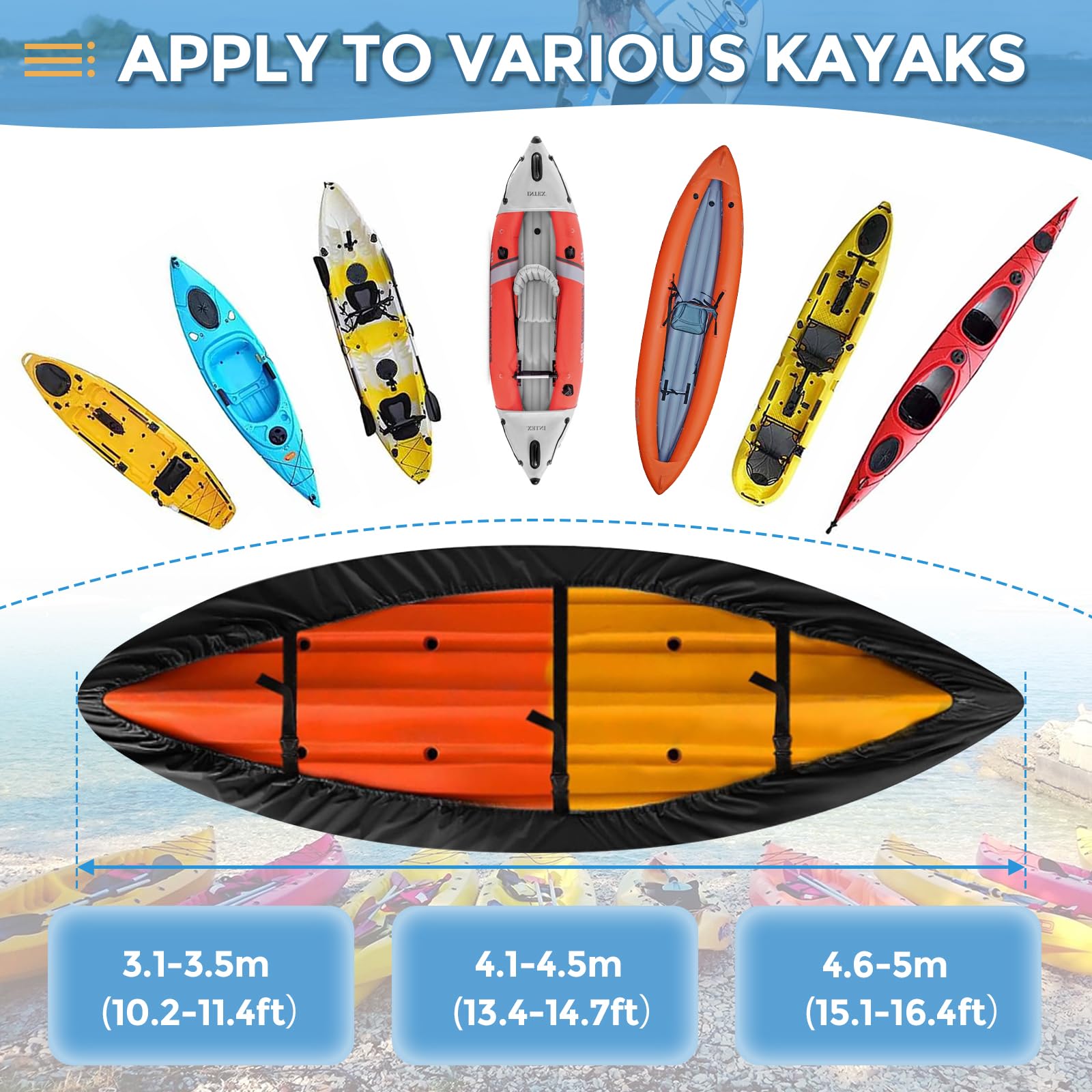 Housse de Protection Kayak, Épaissie 420D Imperméable Housse de Protection pour Bateau de Canoe, Écran Solaire pour Bateau de Pêche Kayak Canoë Planche à Pagaie