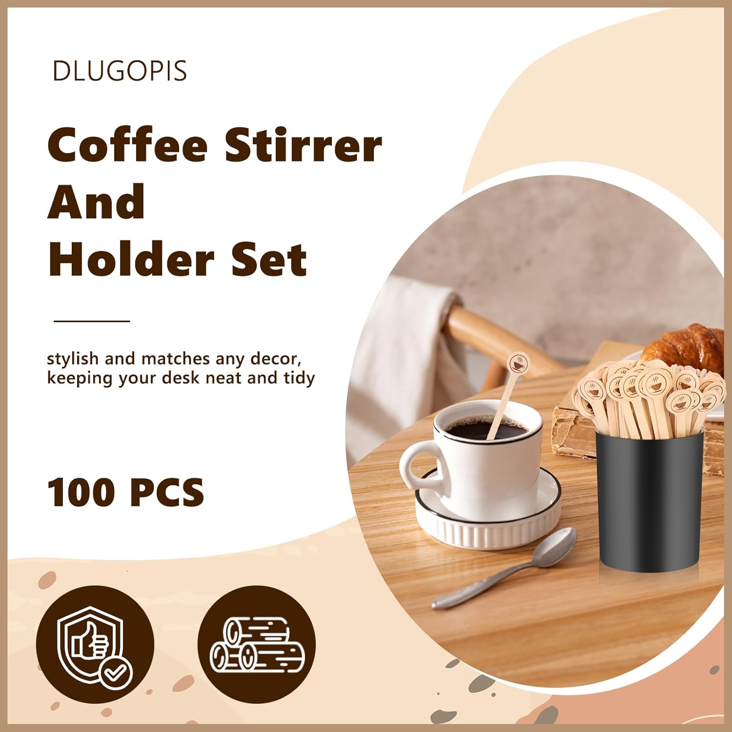 100 PCS Coffee Stirrer and Holder Set 6 inch Wooden Coffee Stirrers with Round Ends Disposable Coffee Stir Sticks Beverage Stirrer Sticks Plastic Drink Stirrer Holder for Cafe Drink Stations Bar - Image 6