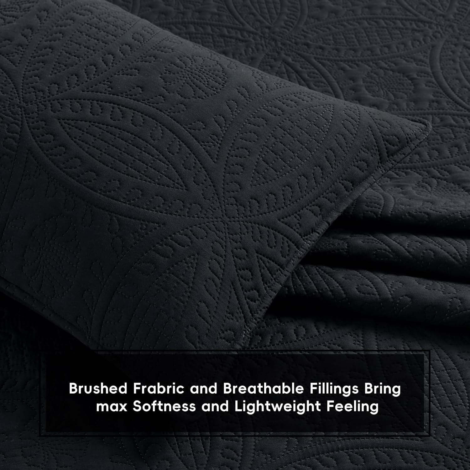 Safonory Quilt Set King Size(106"x96", Black) - Summer Thin Soft Coin Pattern Quilted Bedspread for King Bed - 3 Pieces Lightweight Coverlet Bedding Set(1 Quilt, 2 Shams)