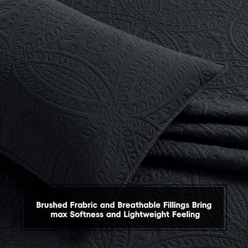 Miniatura 4 de Safonory Juego de edredón tamaño individual (68 x 88 pulgadas, negro)  Colcha acolchada con patrón de moneda suave y fina para cama individual