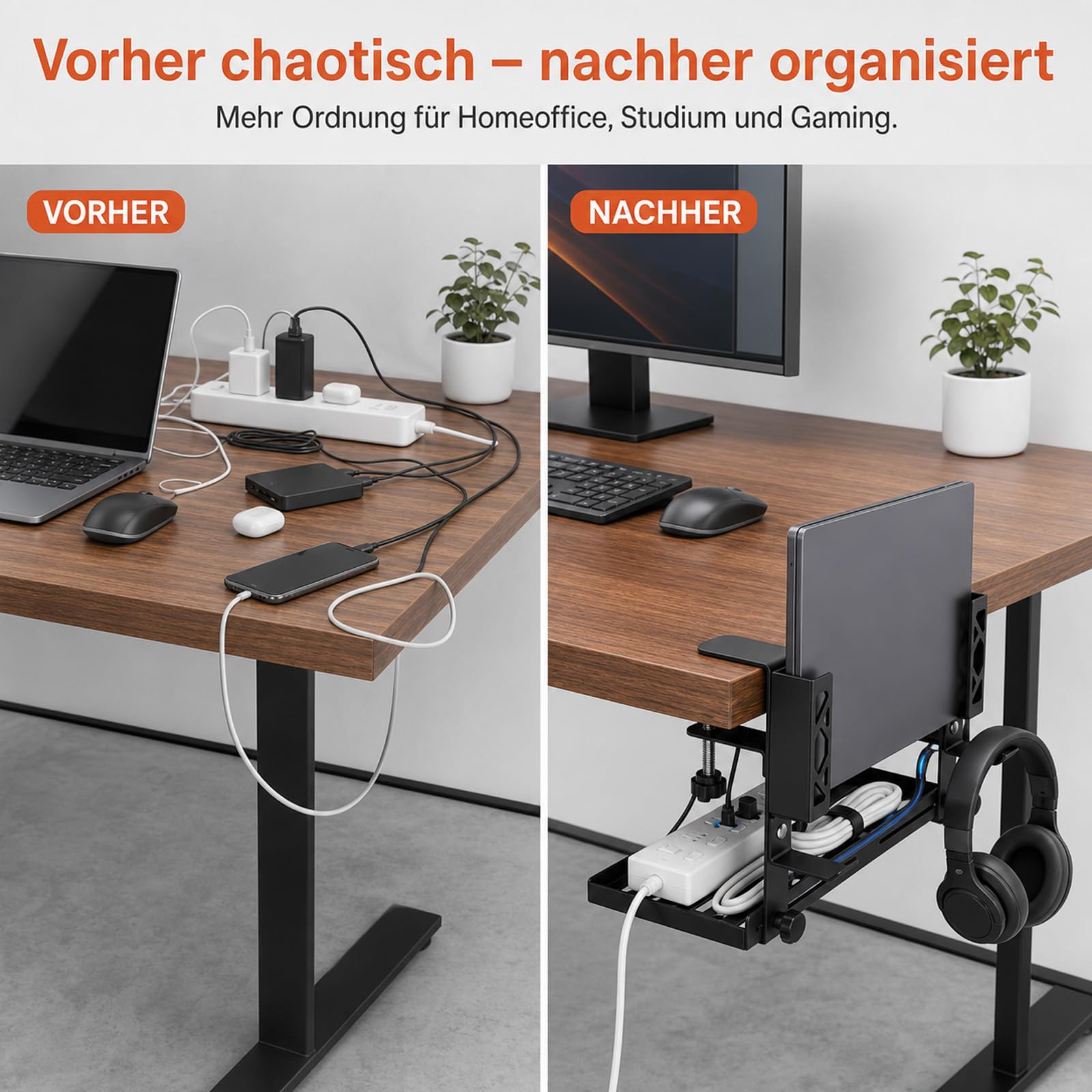 Kabelkanal Schreibtisch, Kabelmanagement Schreibtisch mit Tischklemme