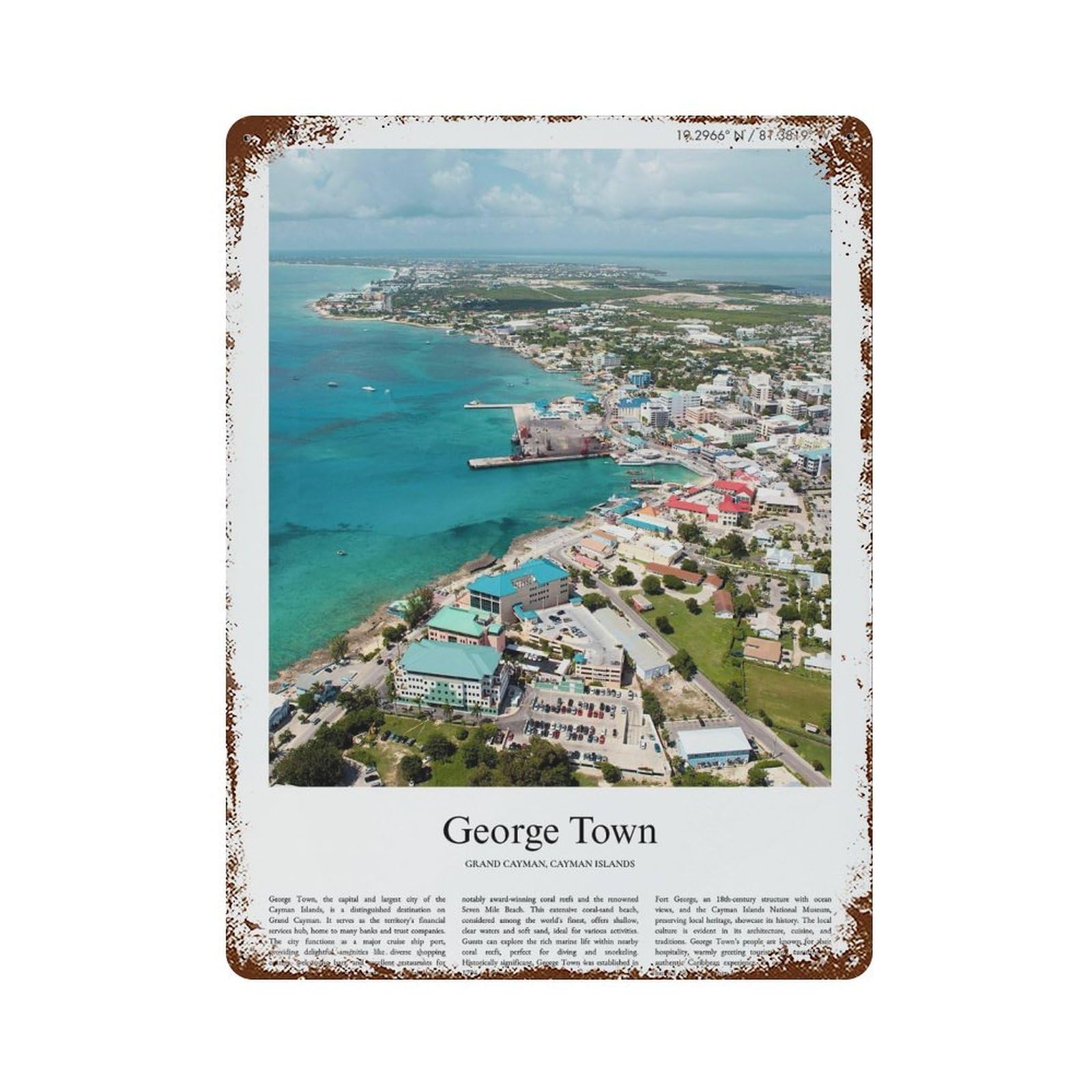 xiaoxiaoshen George Town Grand Cayman, Cayman Islands City Scenery Wall Decor Art Metal Tin Poster Modern Home Decor Art Home Bar Shop Decorations Vintage Sign 40x30cm