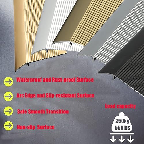 Miniatura 7 de Tira de umbral extra ancha de 36 pulgadas, color negro, gris, plata, oro, aluminio champán, reductor de suelo antideslizante para umbral de borde de
