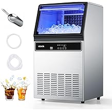 VEVOR Commercial Ice Maker Machine, 130Lbs/24H with 33Lbs Storage, 45 Cubes per Cycle, Stainless Steel Freestanding &amp; Under Counter Ice Maker with LED Display &amp; Self-Cleaning, for Home Bar Restaurant