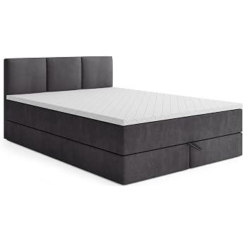 MRGROUP RYGA Box Spring Bed with Bed Box 140 x 200 cm, Velvet Fabric, Upholstered Bed with Bonell Mattress and Topper, Double