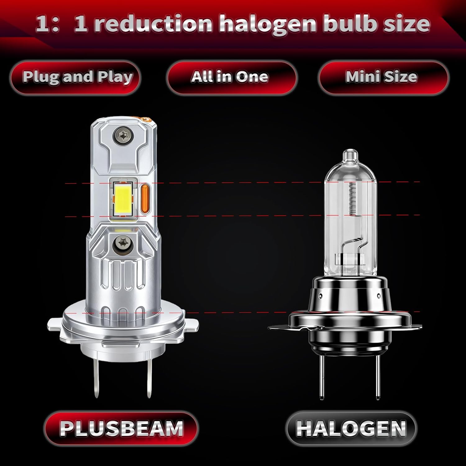 H7 Light Bulbs, 2PCS 800% Super Bright 1:1 Size Halogen, 6500K White with CSP Chips, IP68 Waterproof Plug and Play