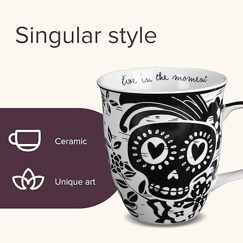 Vista 41 de Karma Gifts - Taza bohemia de 16 onzas, color blanco y negro, diseño de sirena, bonita taza de café y té, tazas de café de cerámica para mujeres