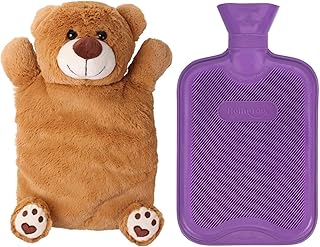 HomeTop Premium Classic Rubber Hot or Cold Water Bottle with Cute Stuffed Animal Cover (2 Liter, Purple)