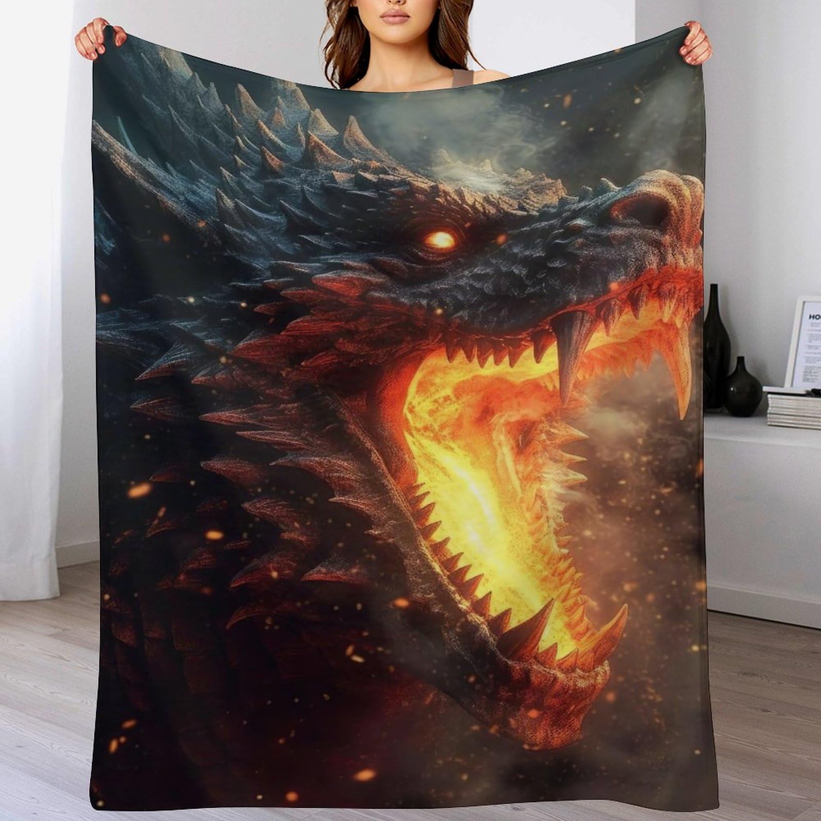 Couverture dragon flanelle 100x130cm jeté de lit et plaid canapé doux
