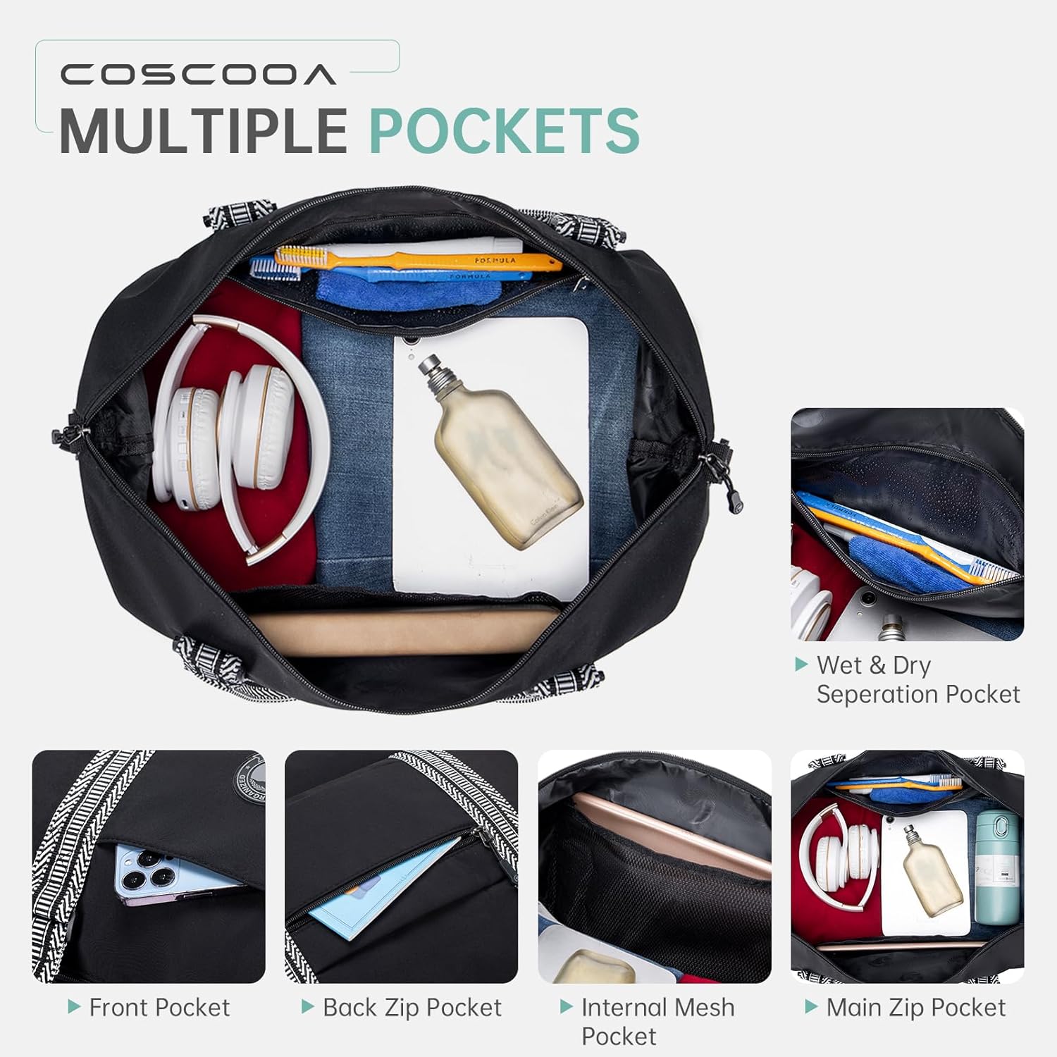 9x10x17 Personal Item Bag,Expandable 20-30L Weekender Overnight Tote Bag, United Airlines 17x10x9 inch Duffel Bag - Image 6