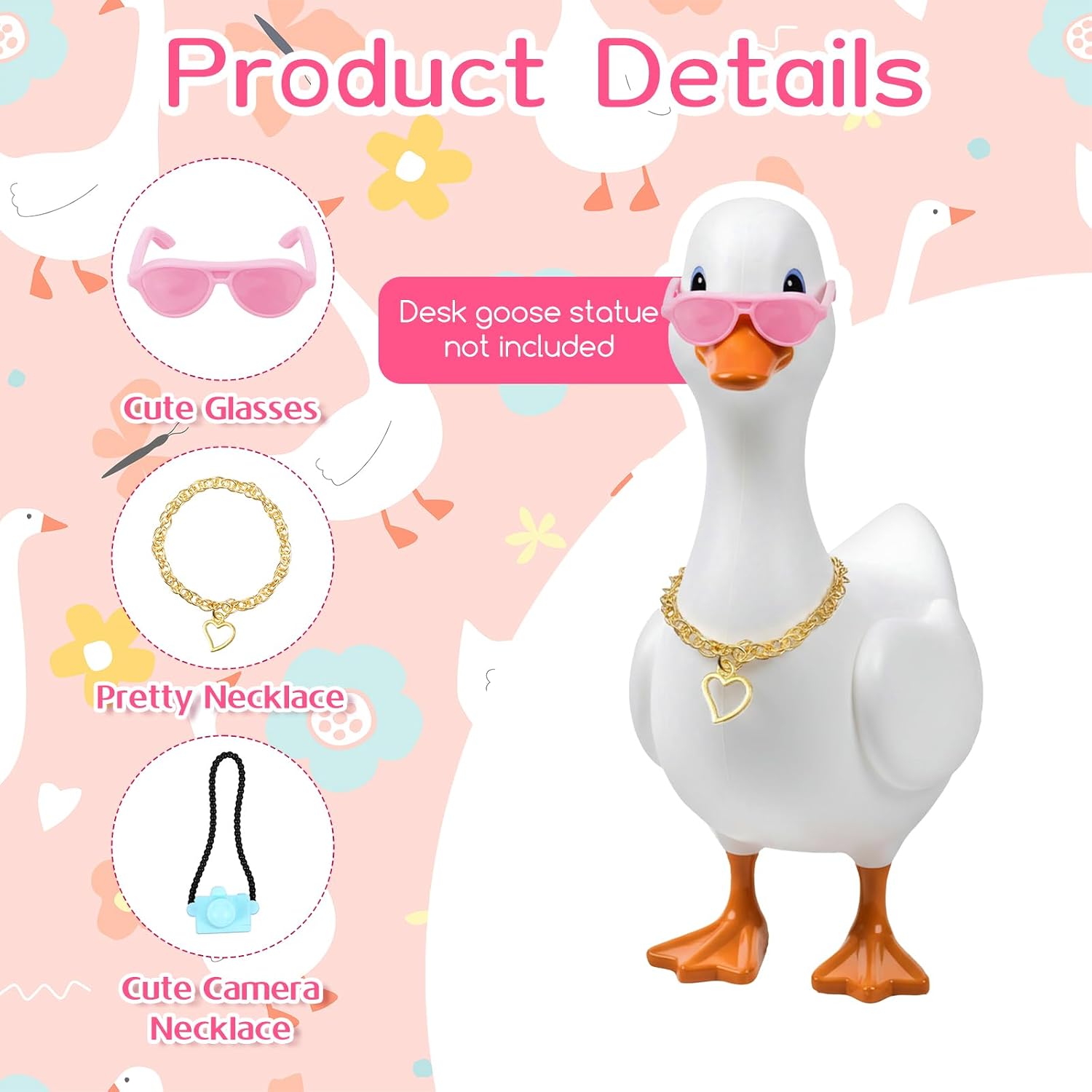 12PCS 7inch Desk Goose Outfits Mini Porch Goose Accessories with Chain Collar and Sunglasses Fun Clothes Costume Set for Magnetic Goose Statue