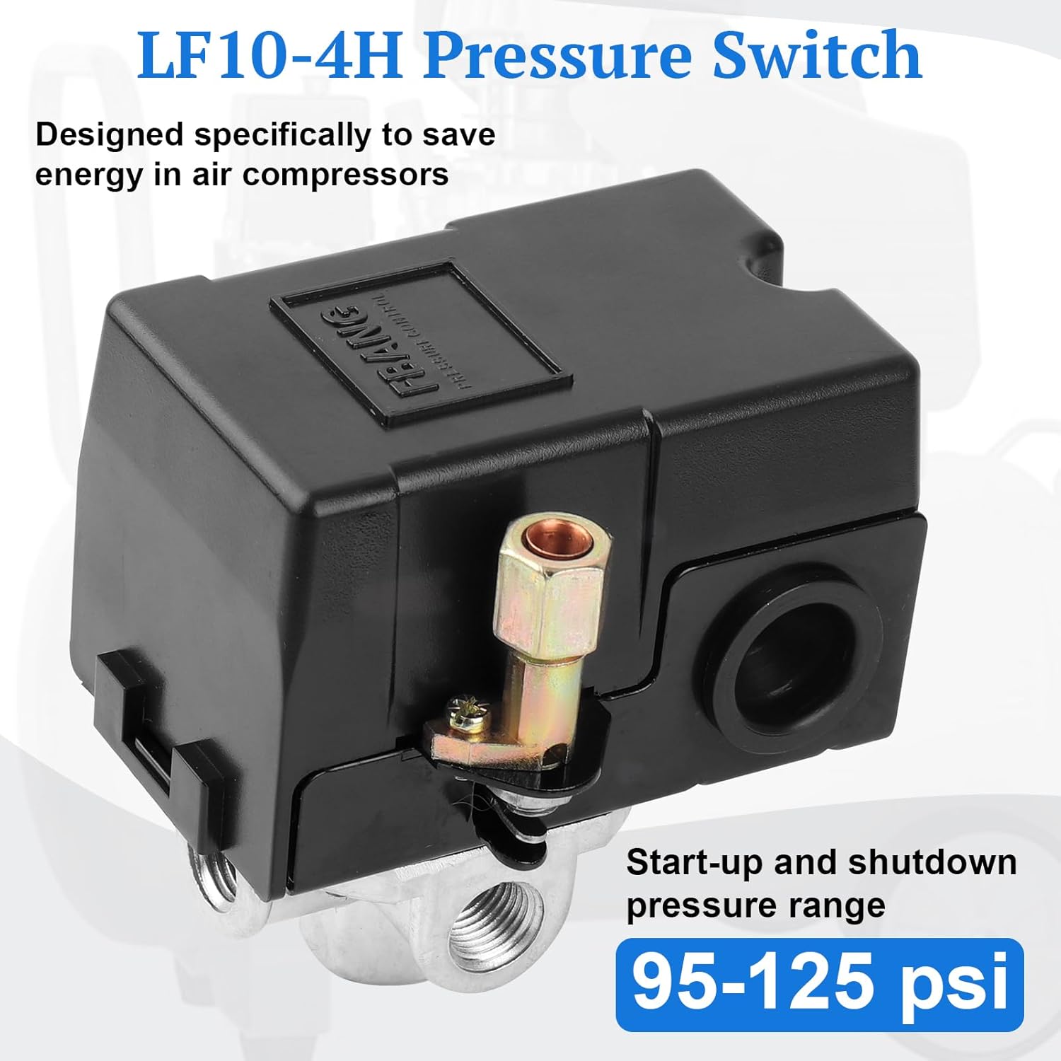 LF10-4H Air Compressor Pressure Switch, 4 Port 1/4" NPT, 95-125 Psi 20A 120V Pressure Control Switch with Adjustable Unloader and Relief Valve
