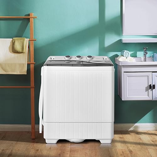 Miniatura 2 de COSTWAY Lavadora portátil, 2 en 1, doble tina de 26 libras de capacidad, lavadora de lavandería (18 libras) y giratoria (8 libras) con perillas de